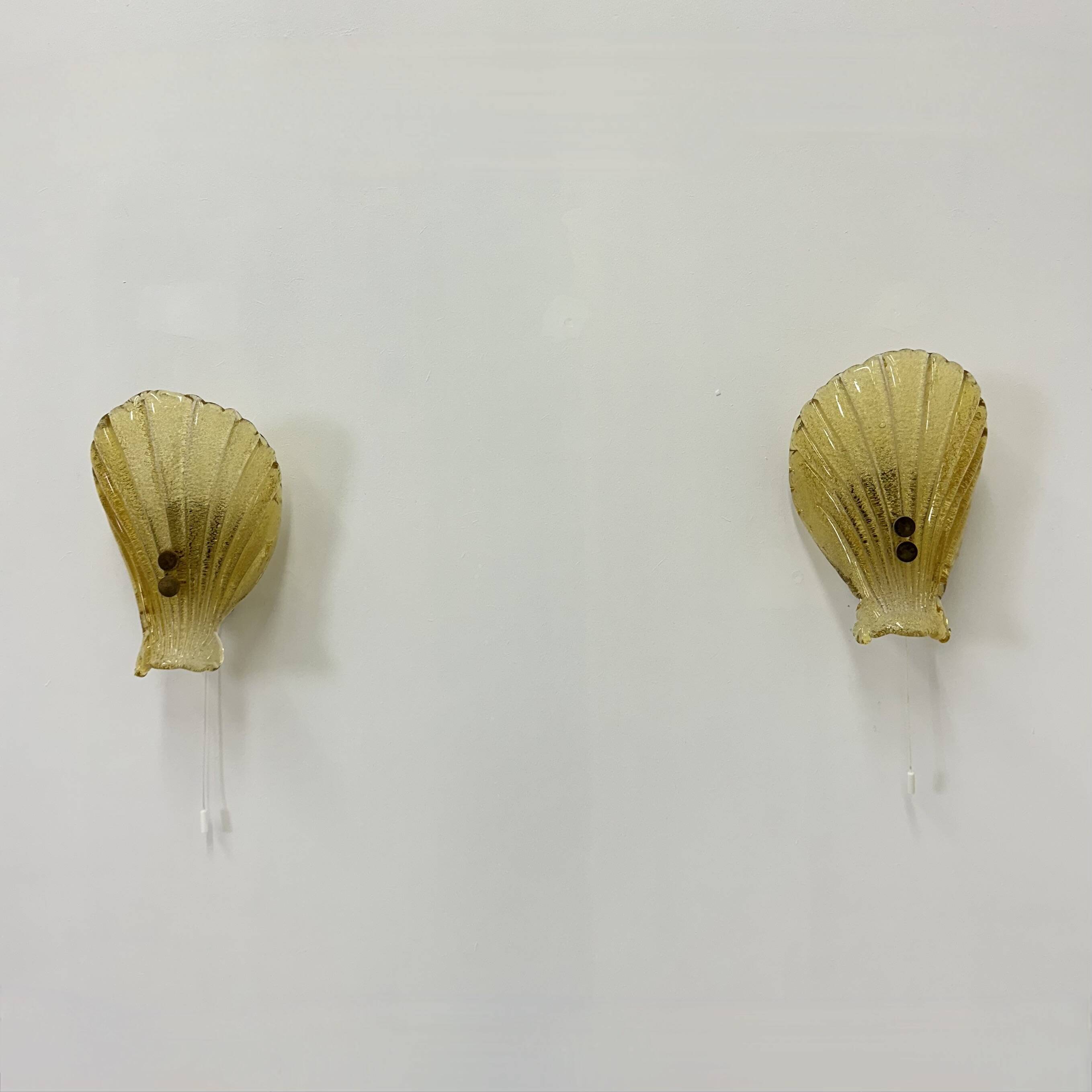 Set of 2 Sölken leuchten Murano glass shell wall lamps , 1970s