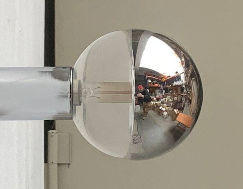 Vintage German ceiling lamp in chrome and glass from the space age by Motoko Ishii for Staff, 1970s.