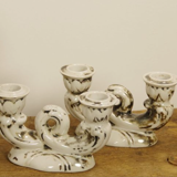 Set of two antique porcelain candle holders
