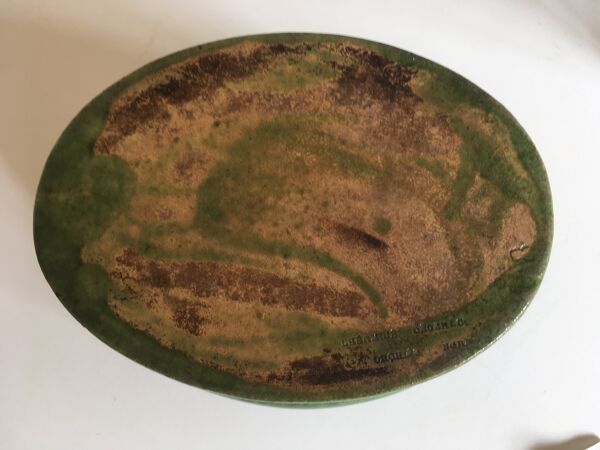 Plat en terre vernissée 19e L'Herminé à Orchies