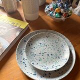 Set of 2 dinner plates and 2 dessert plates with blue terrazzo pattern