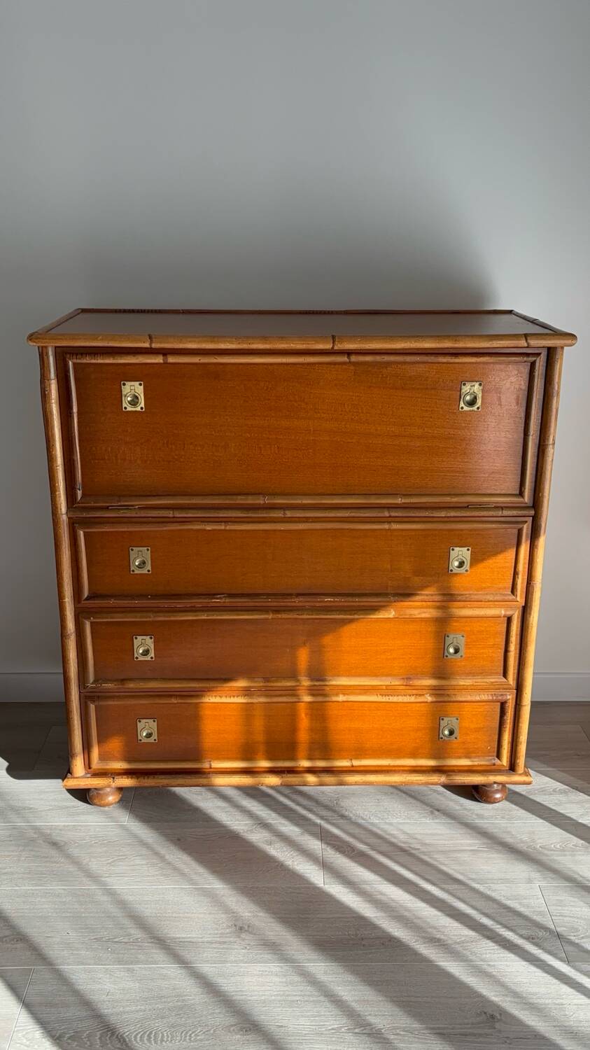 1970s wooden and bamboo bar cabinet