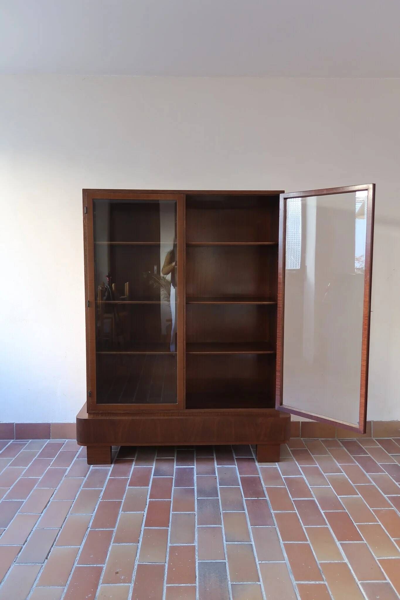 Glass library in walnut, Art Deco style, 1960s