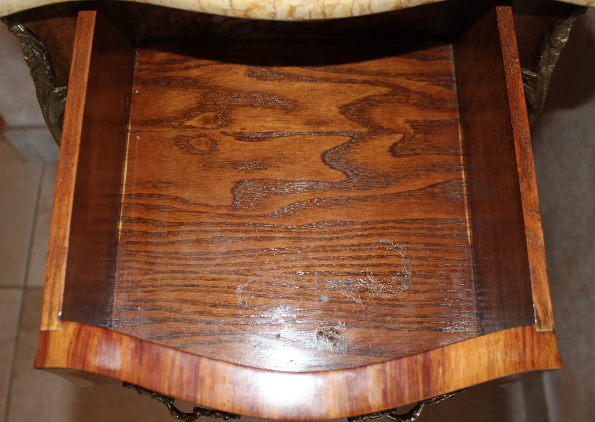 Louis XV style bedside table in marquetry rosewood