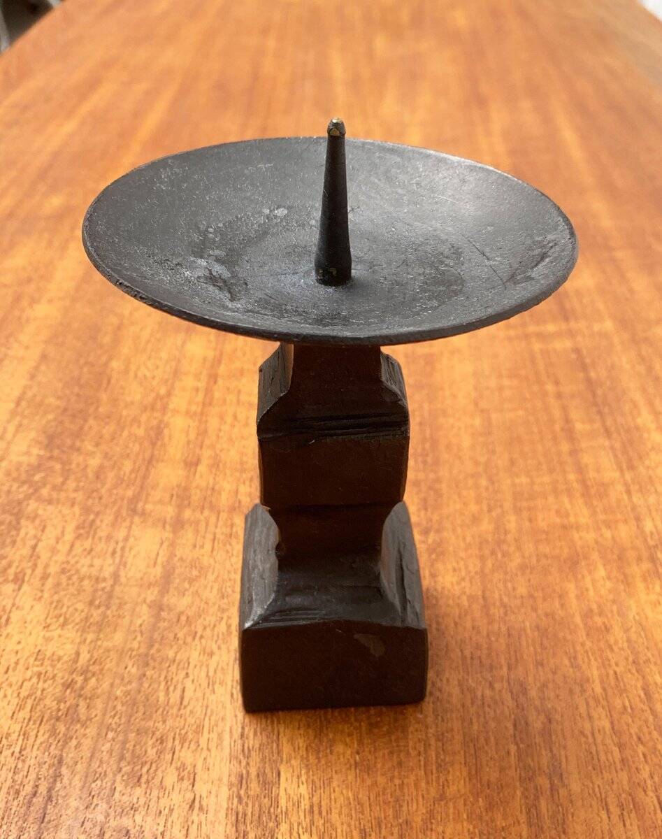Brutalist wrought iron candlestick from the mid-century.