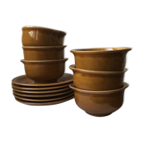 Set of 6 bowls and 6 matching plates in vintage brown