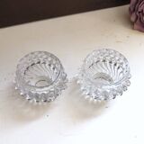 Glass salt and pepper shaker set with vintage serving spoon