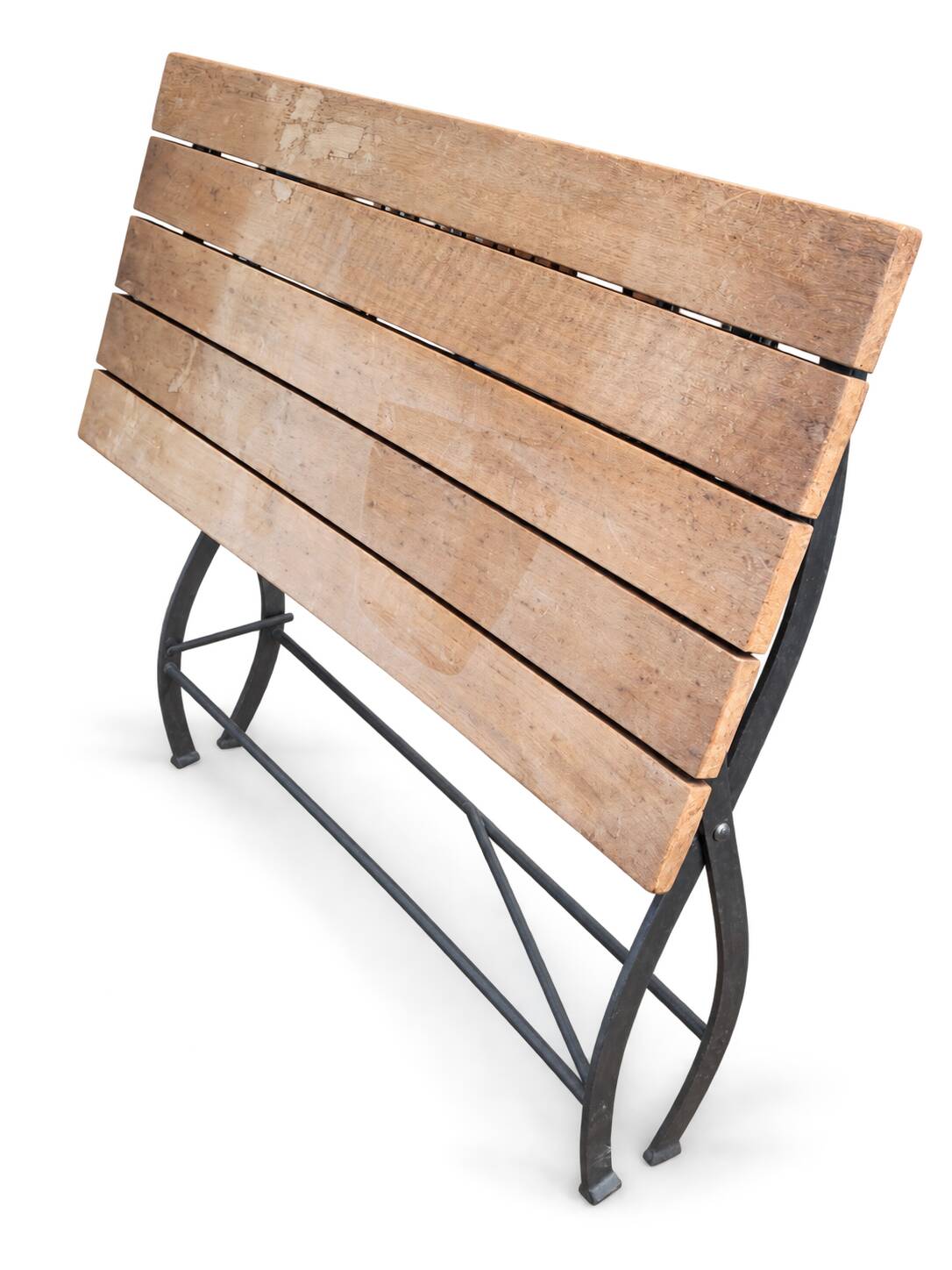 Vintage folding table in wood and black metal – slatted top