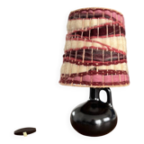 Vintage black ceramic lamp with hand-woven wool shade