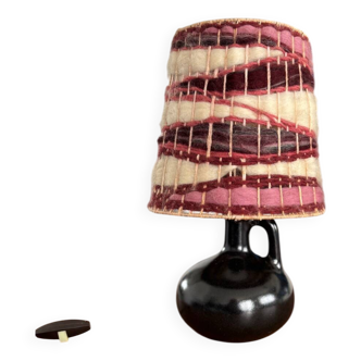 Vintage black ceramic lamp with hand-woven wool shade