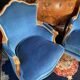 Pair of Louis XV style blue velvet bergère armchairs