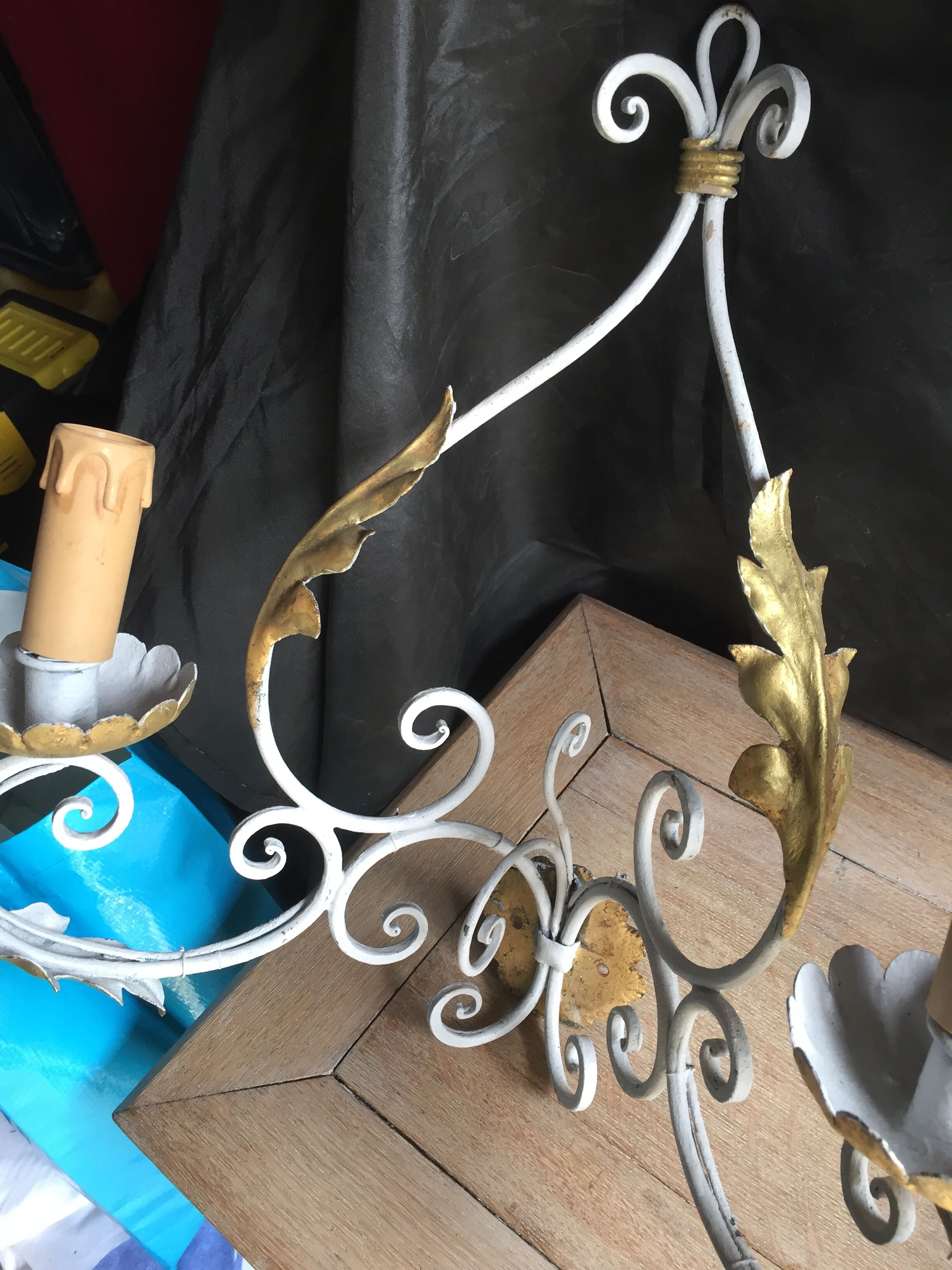 Pair of wrought iron appliques in working order.