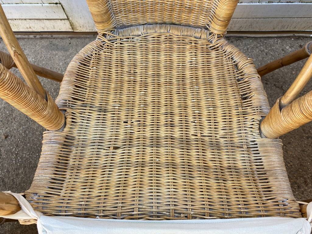 Set of 3 vintage rattan and wicker armchairs