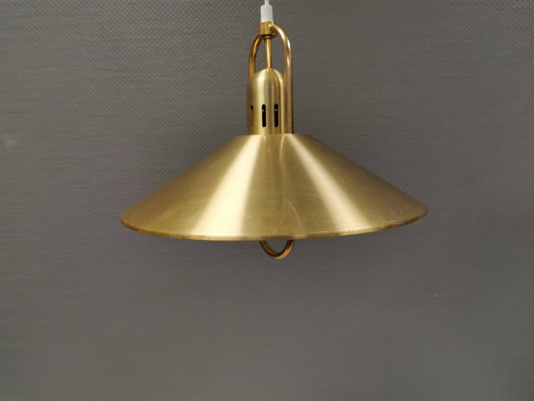 Brass-colored aluminum pendant lamp from Swedish Belid 1980s.