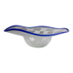 Bol en verre de Murano bleu avec motif à carreaux blancs et bord ondulé, signé RL'94