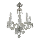French Vintage 5 Light Barley Twist Glass and Crystal Chandelier
