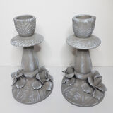 Capodimonte Italian porcelain table candlesticks, late nineteenth, taupe patina