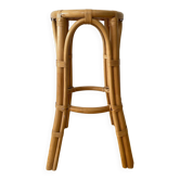 Tabouret haut / Sellette porte-plante en rotin et bambou des années 70