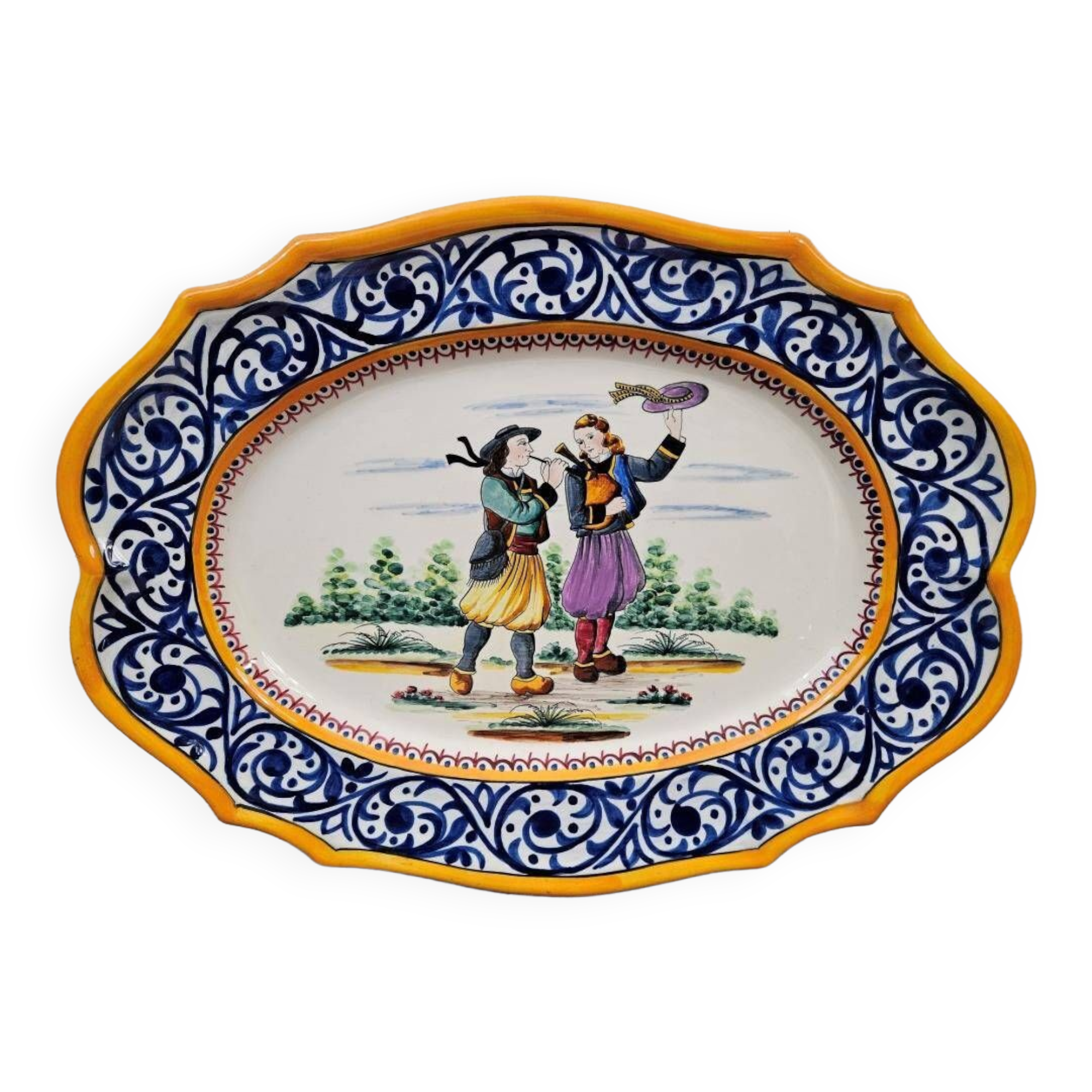 Large Quimper HB earthenware dish - Breton decor