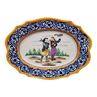 Large Quimper HB earthenware dish - Breton decor