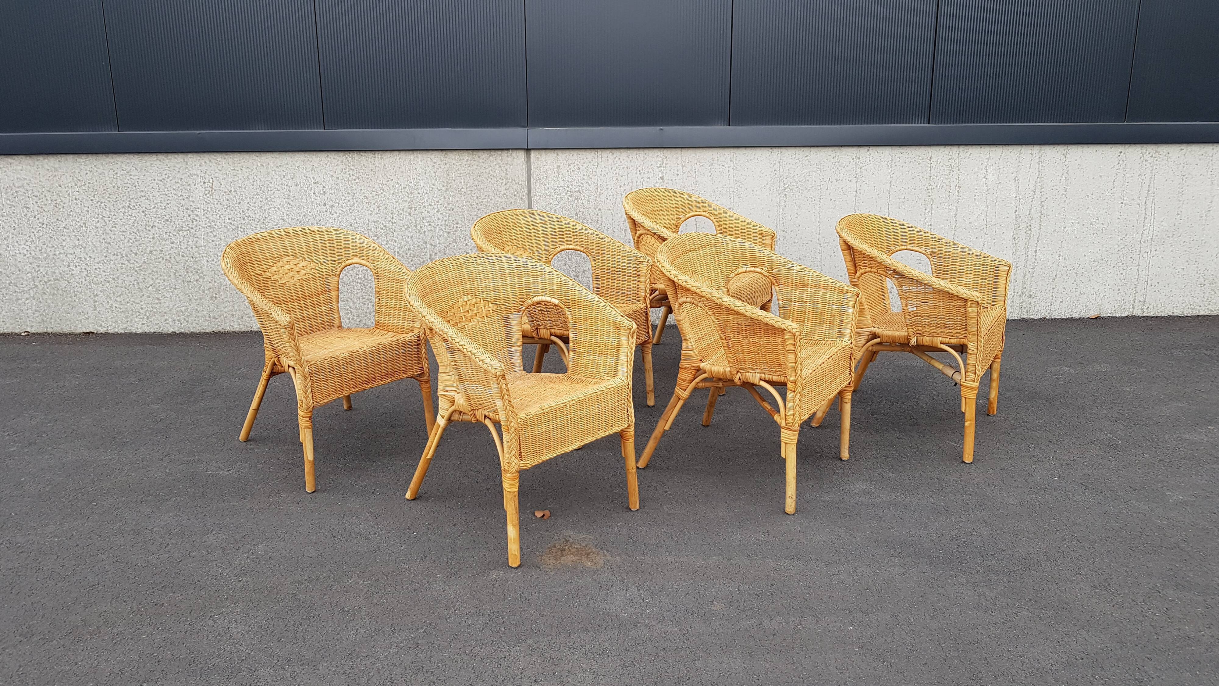 SEATING SET, GARDEN SET SIX RATTAN/WICKER CHAIRS