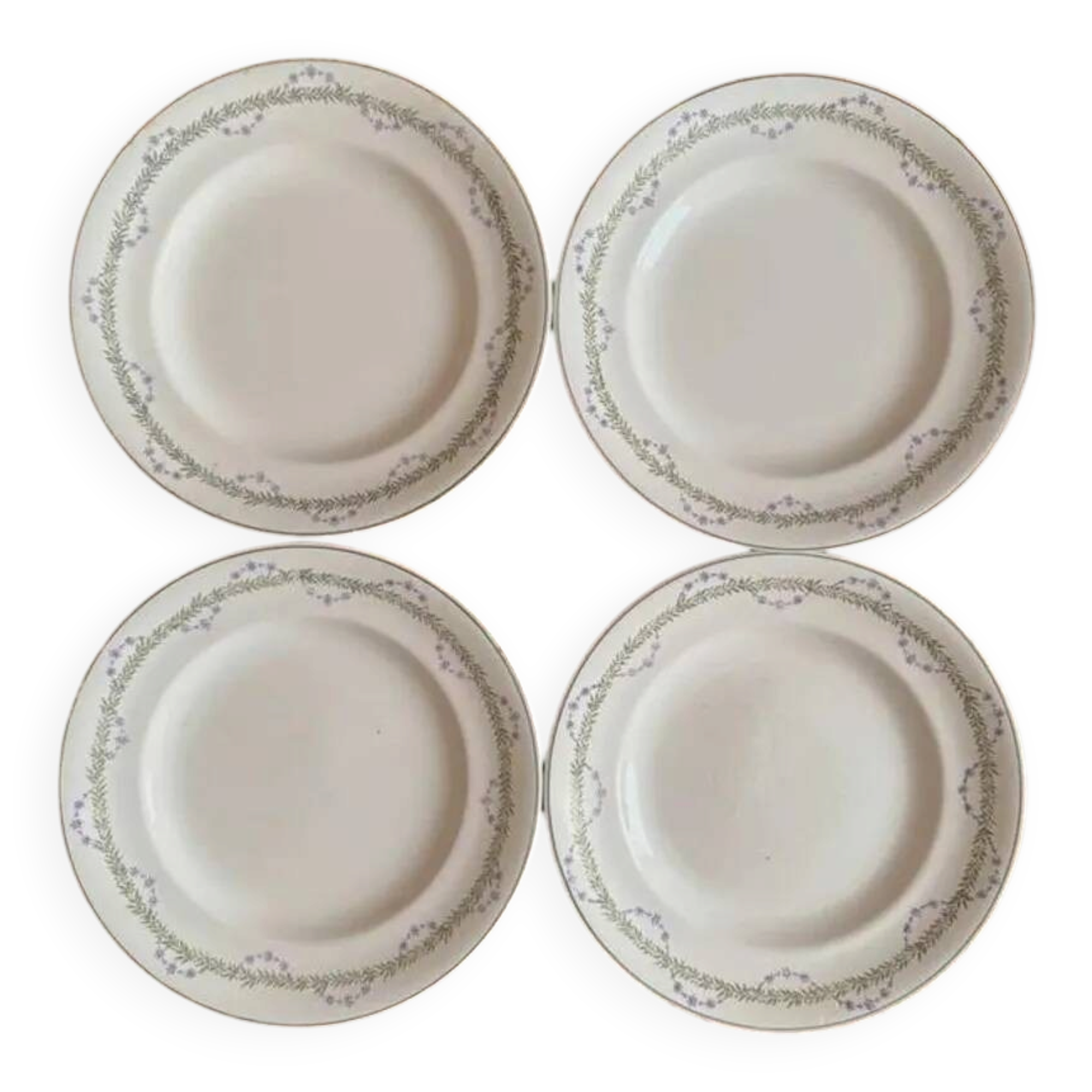 Set of 4 flat plates Longwy model Loridan – Antique earthenware from the late 19th to early 20th century.