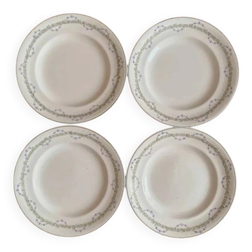 Set of 4 flat plates Longwy model Loridan – Antique earthenware from the late 19th to early 20th century.