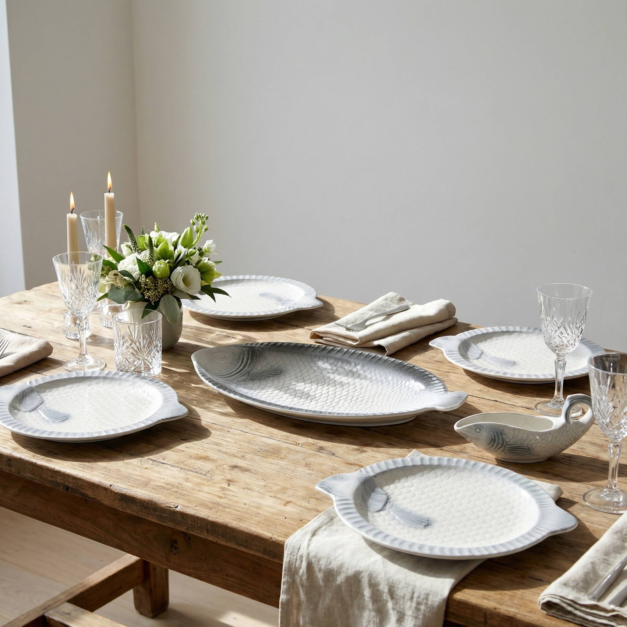 Antique fish-shaped earthenware dinner service signed West Germany Staffel