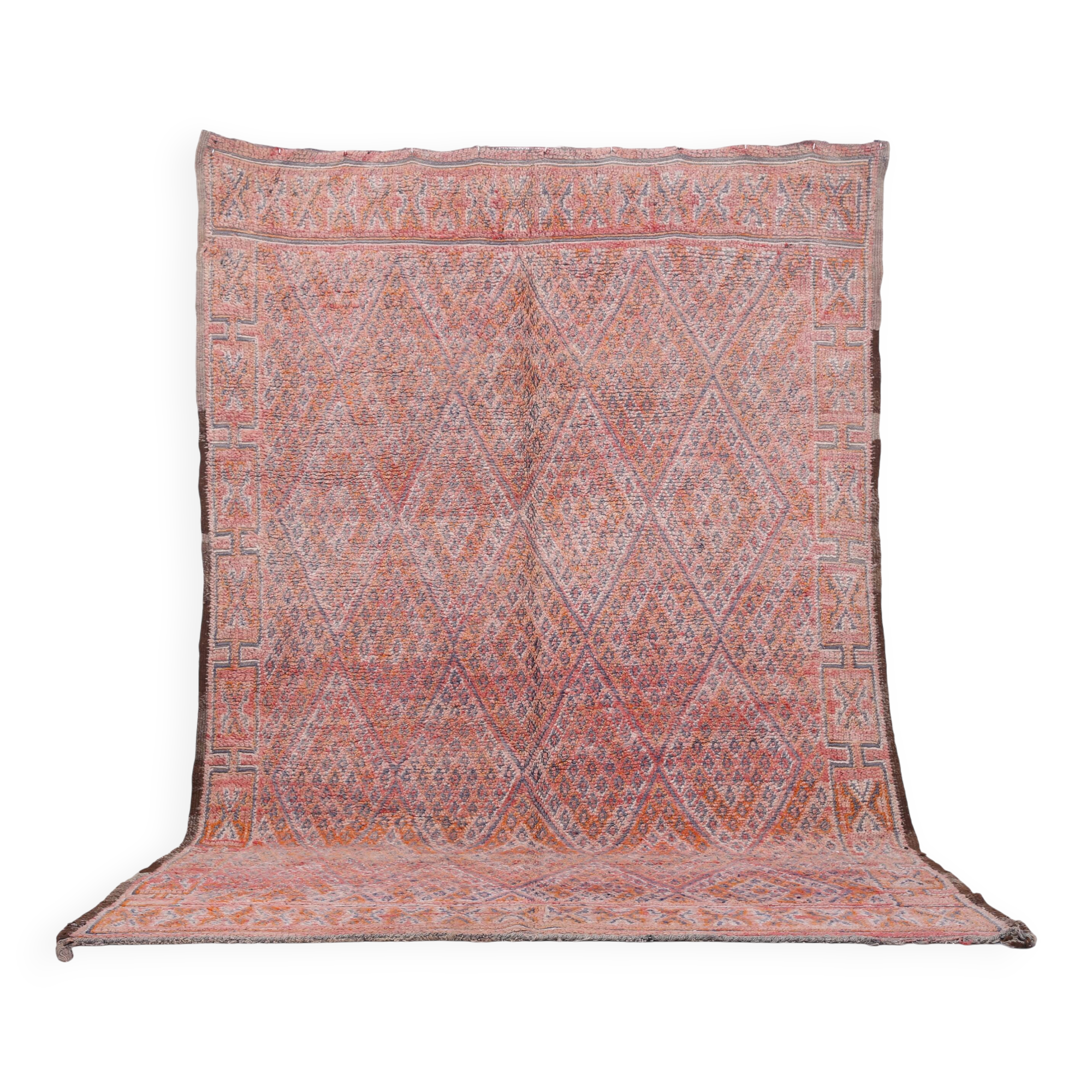 Tapis marocain vintage rose 205 x 303 cm, tapis en laine berbère, tapis berbère boho
