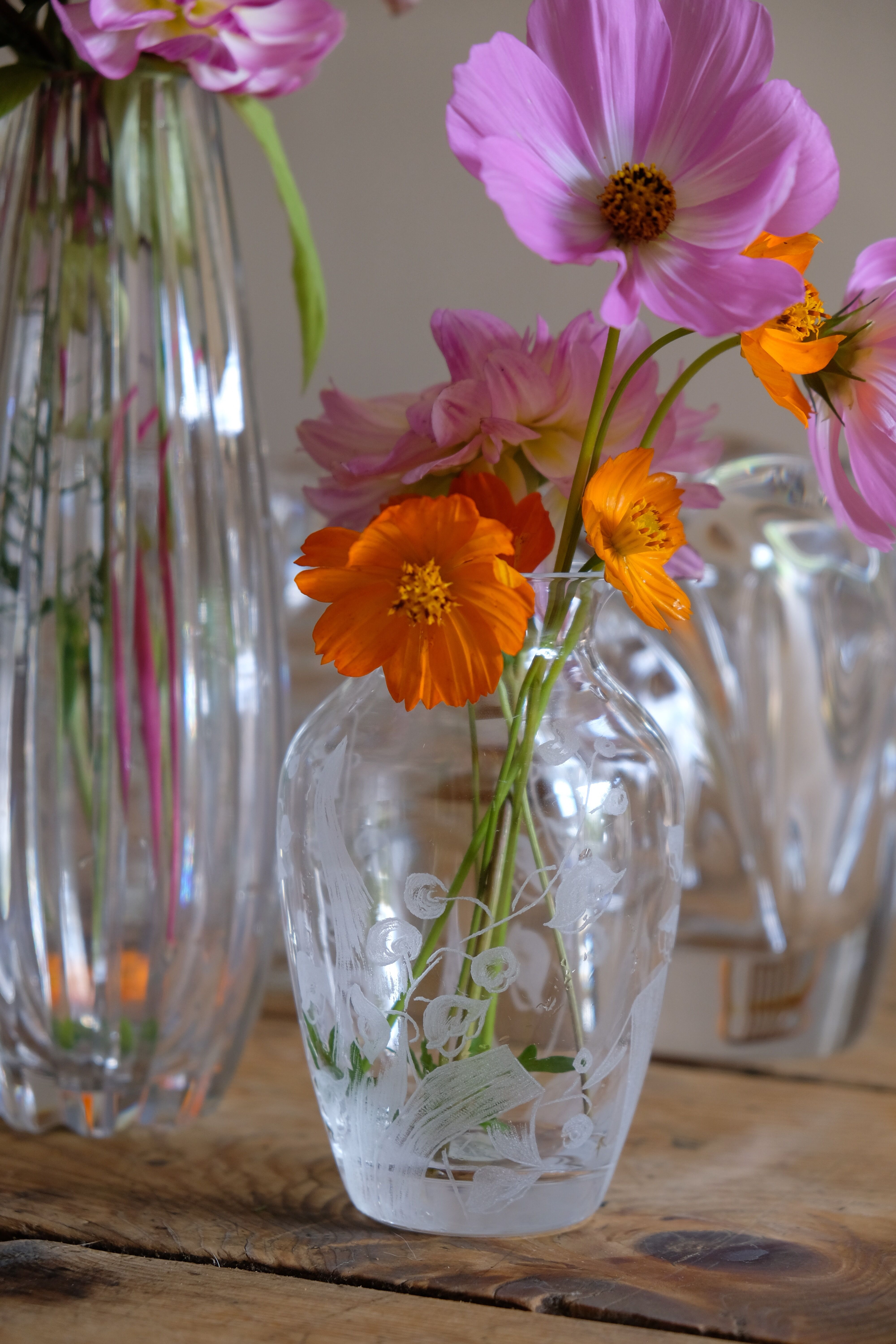 Vase cristal d’Arque gravé fleurs France