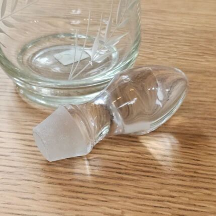 Vintage crystal carafe engraved with ears of wheat.