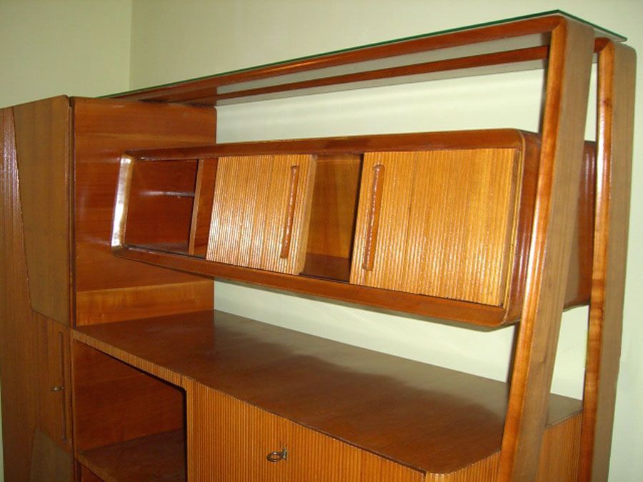 Mid-century living room furniture in ash wood with suspended parts