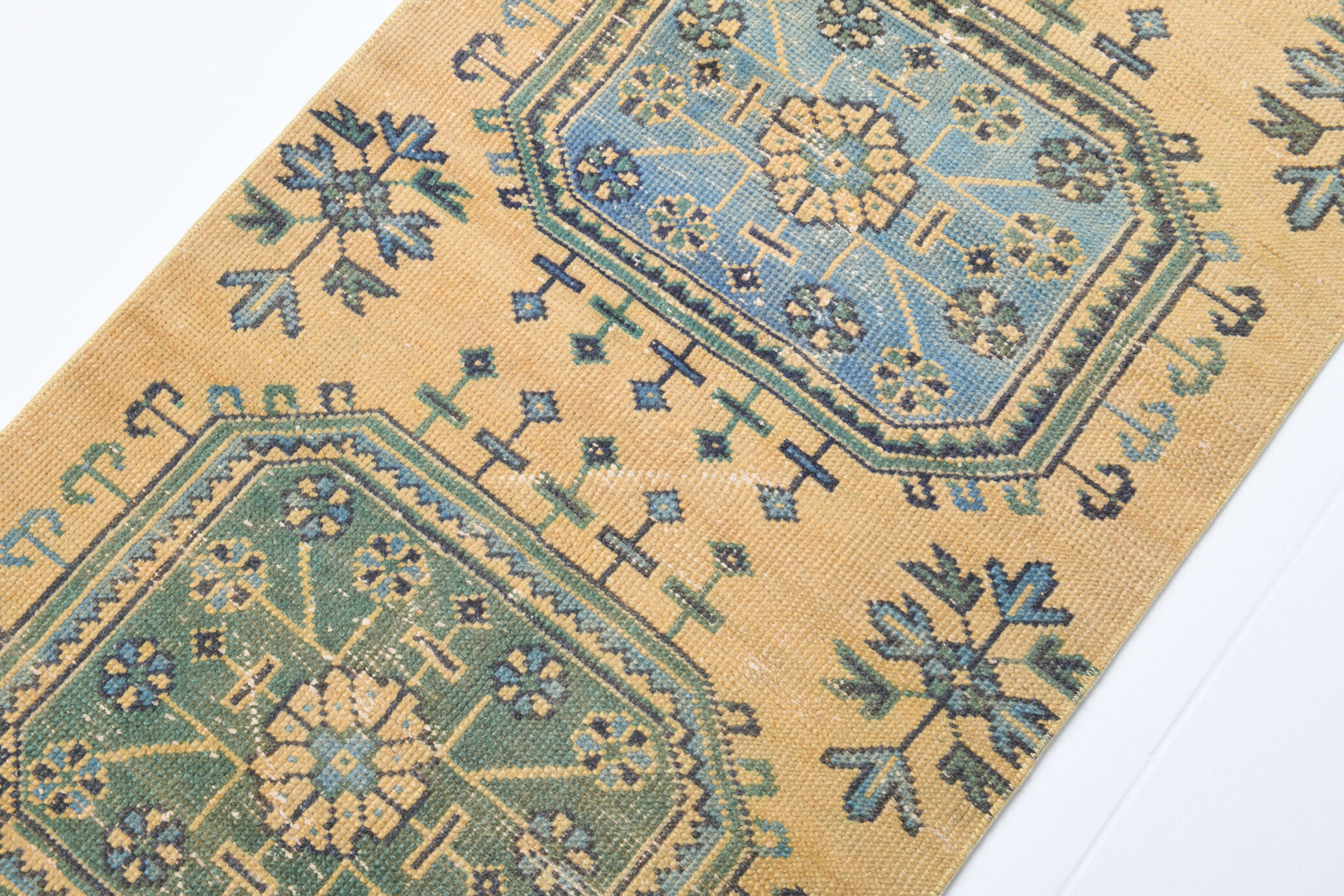 Pale orange & blue turkish runner rug 72x341cm