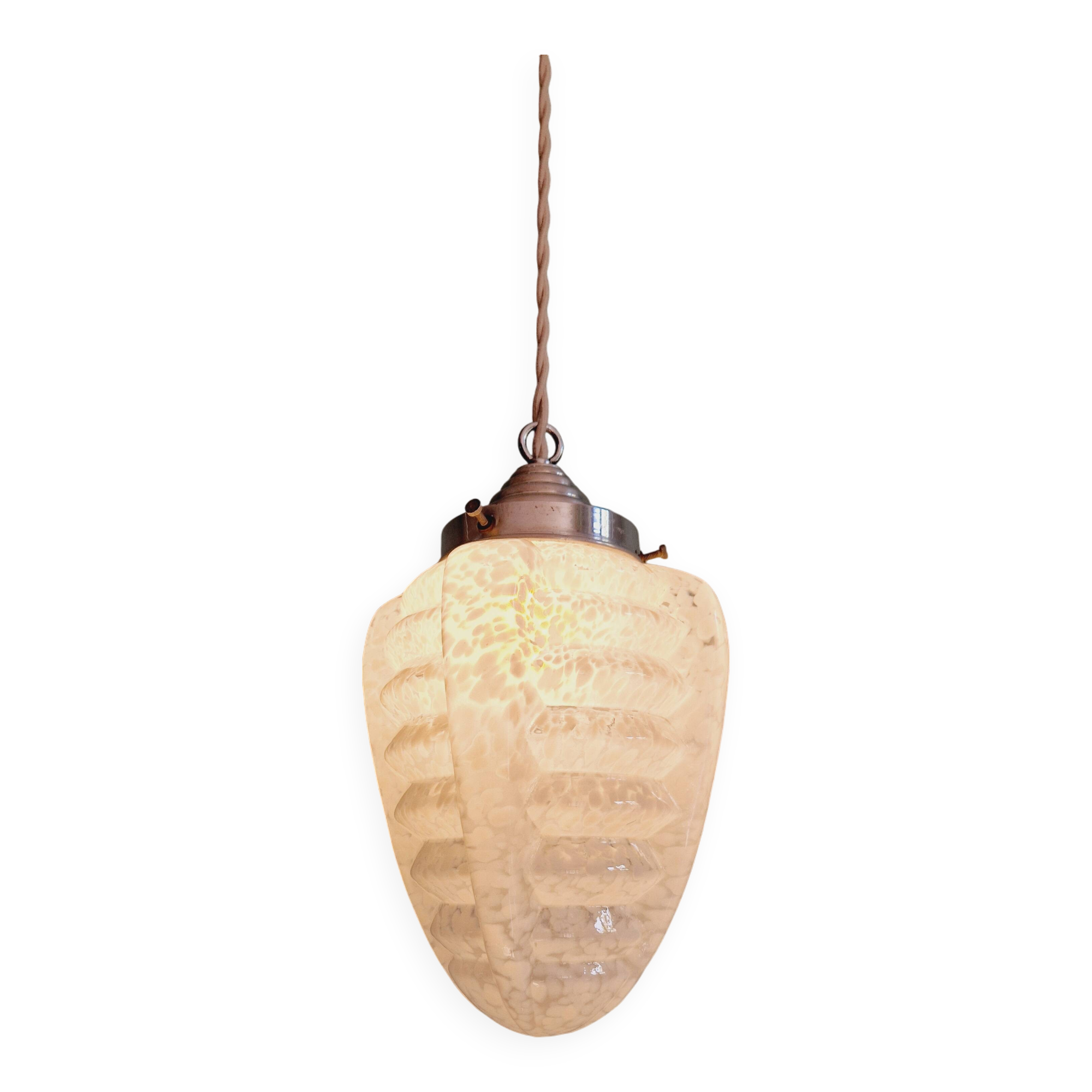 Art Deco pendant light in white speckled glass, 1920s-30s