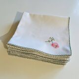 Set of 12 vintage hand-embroidered cotton white napkins.