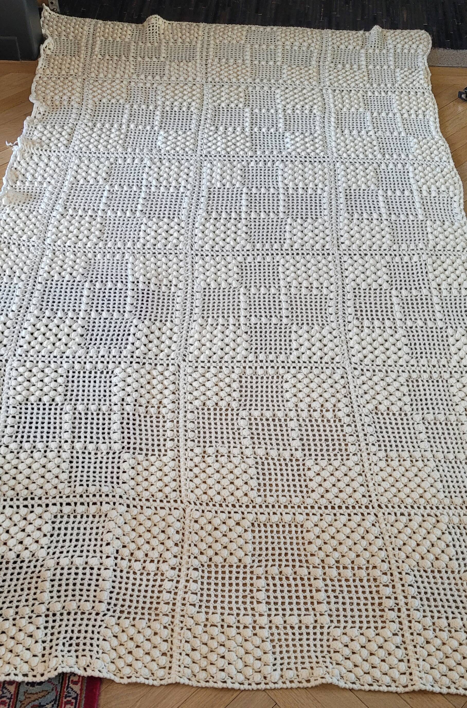 Antique crochet bed cover, 210x120cm, handmade