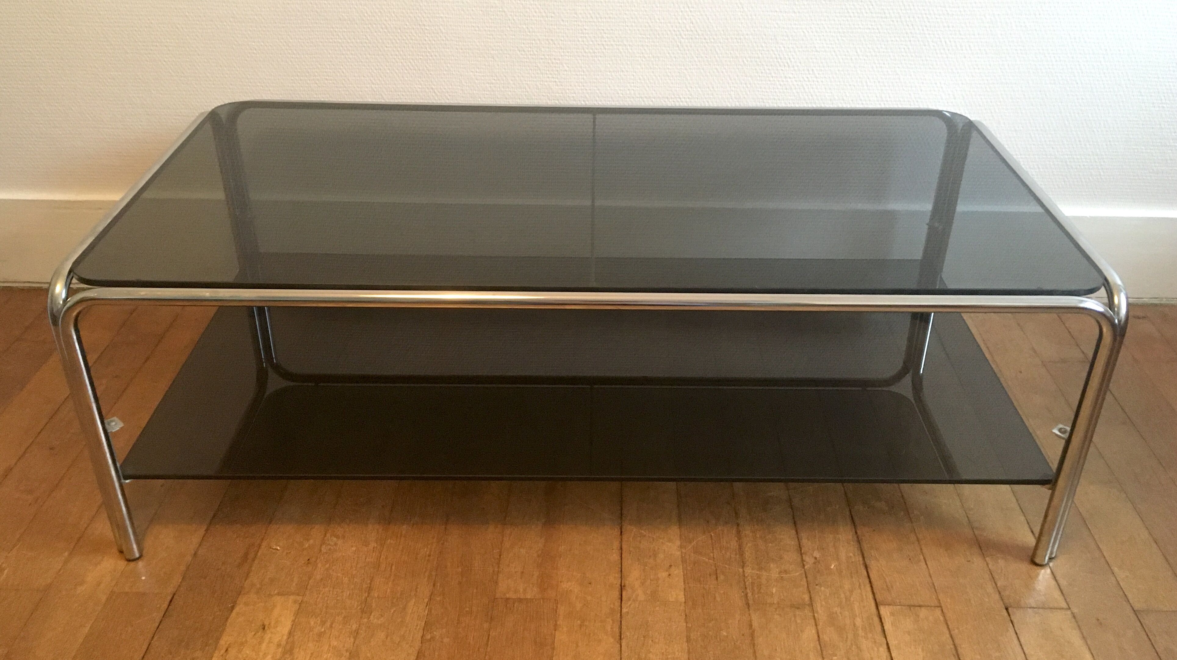 Chrome metal coffee table and smoked glass 70