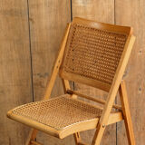 Set of 5 wooden folding chairs caned