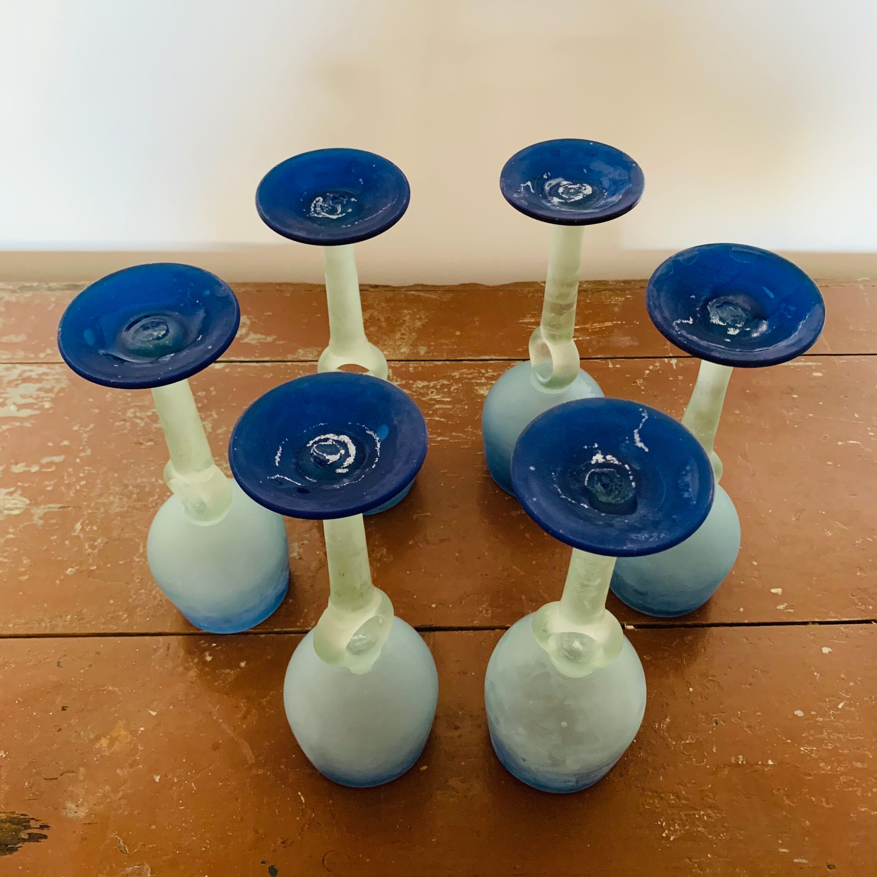 Set of 6 glass paste stemmed glasses