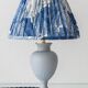 Neoclassical blue ceramic table lamp, pleated William Morris Acanthus shade.