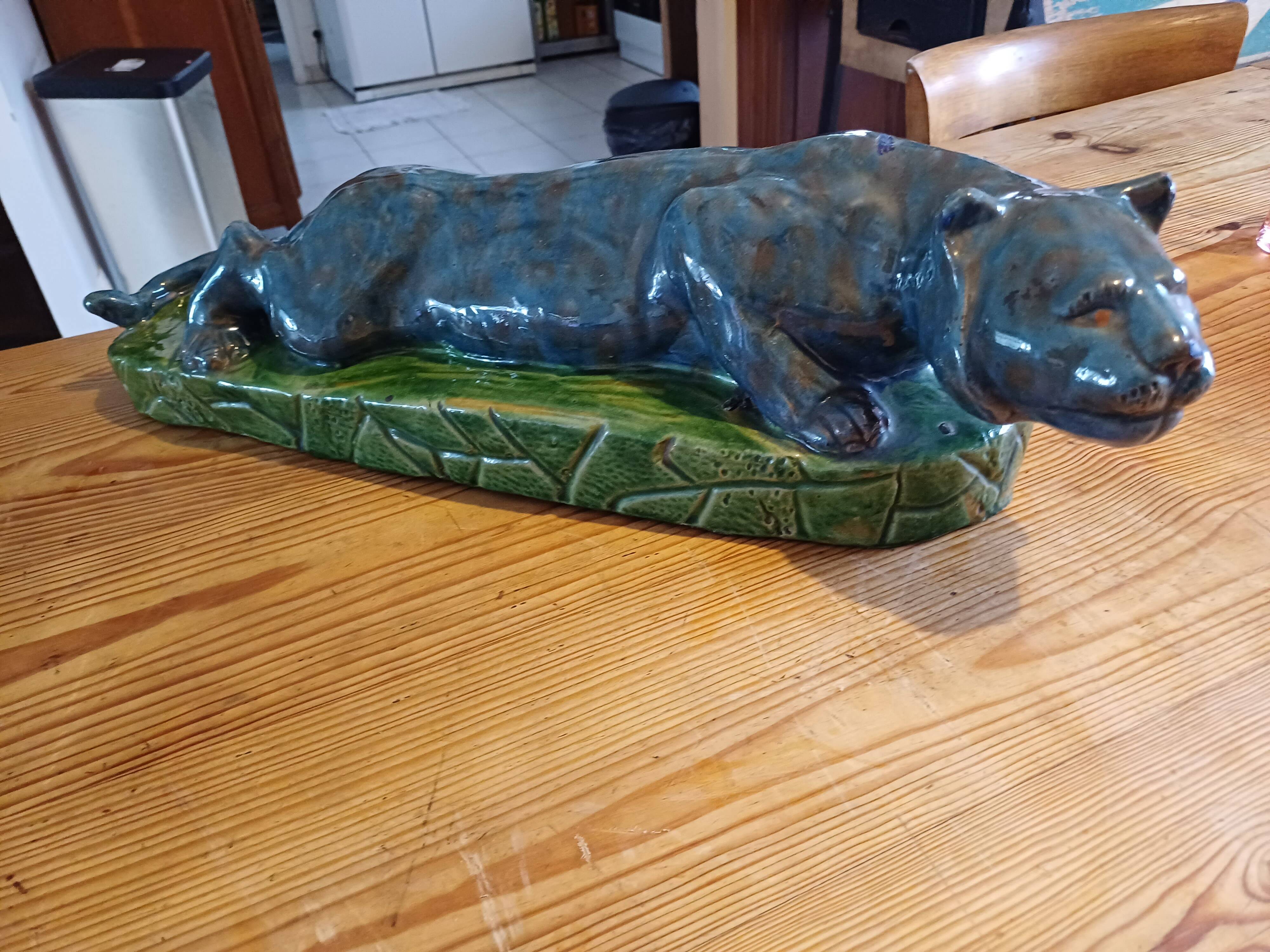 Blue and green Panther glazed ceramic