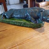 Blue and green Panther glazed ceramic