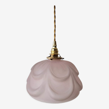 Pink molded glass pendant lamp