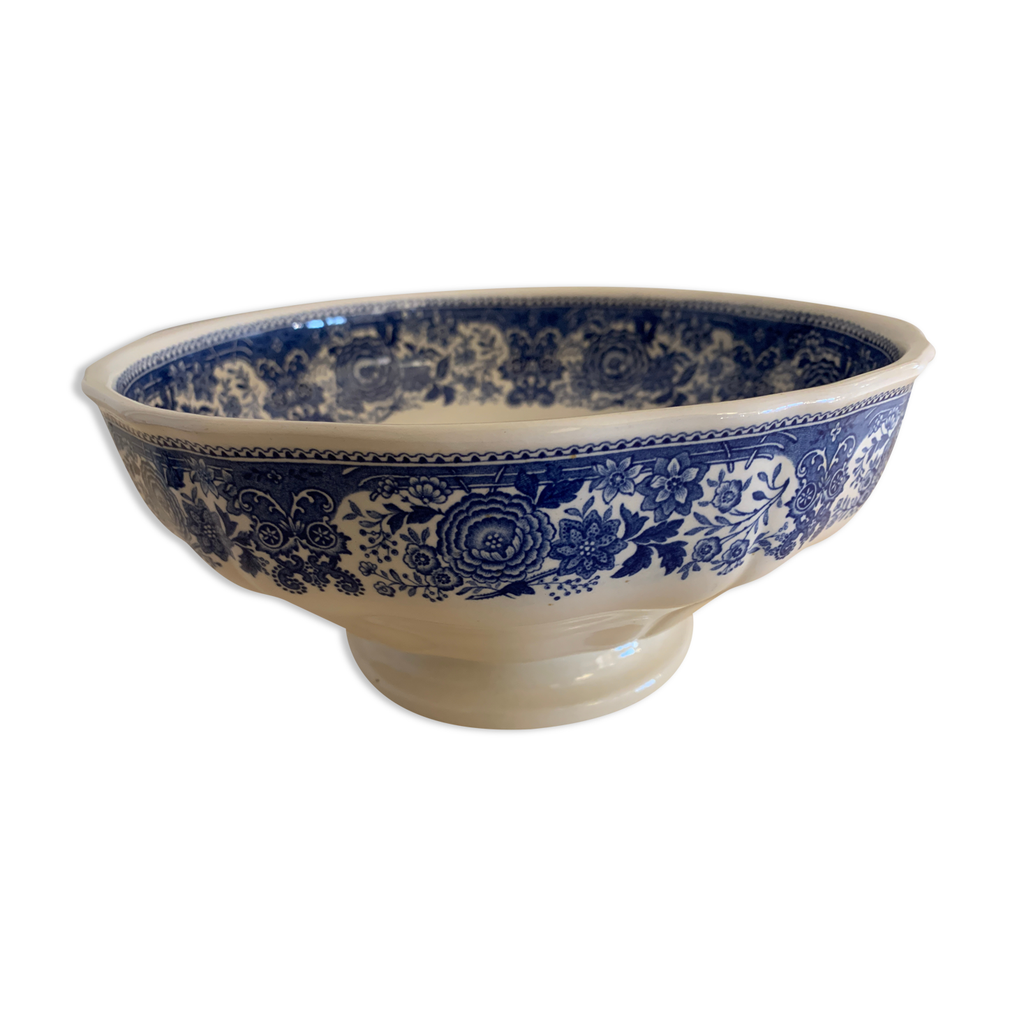 Salad bowl in blue and white earthenware, burgenland model of villeroy and boch