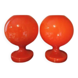 Pair of red opaline glass table lamps for Jihlava, Czechoslovakia, 1960s