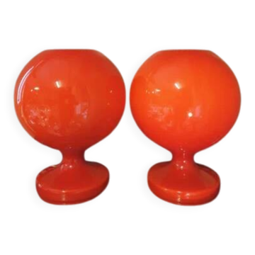 Pair of red opaline glass table lamps for Jihlava, Czechoslovakia, 1960s