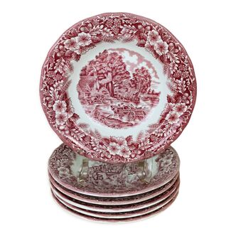 6 assiettes creuses décor anglais Ceramica Quadrifoglio Italy roses
