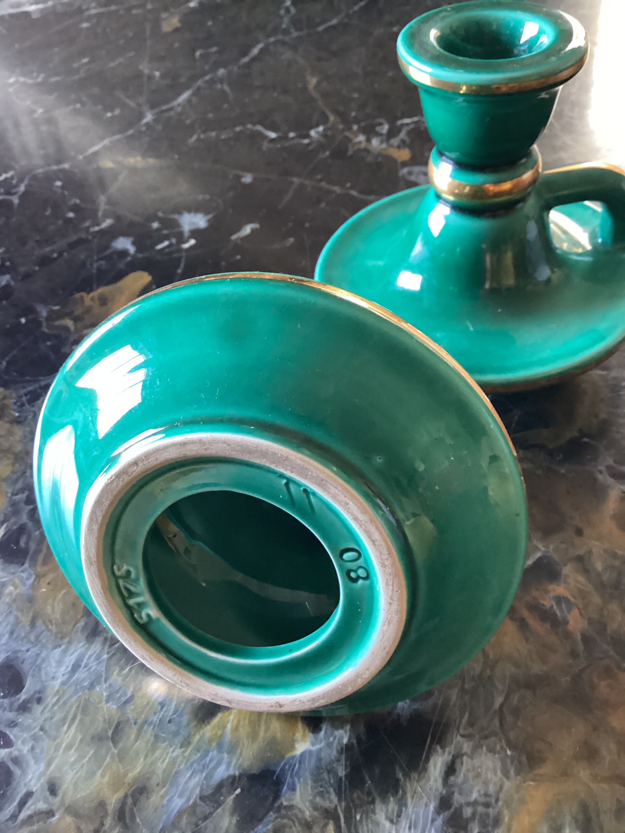 Pair of numbered ceramic candlesticks