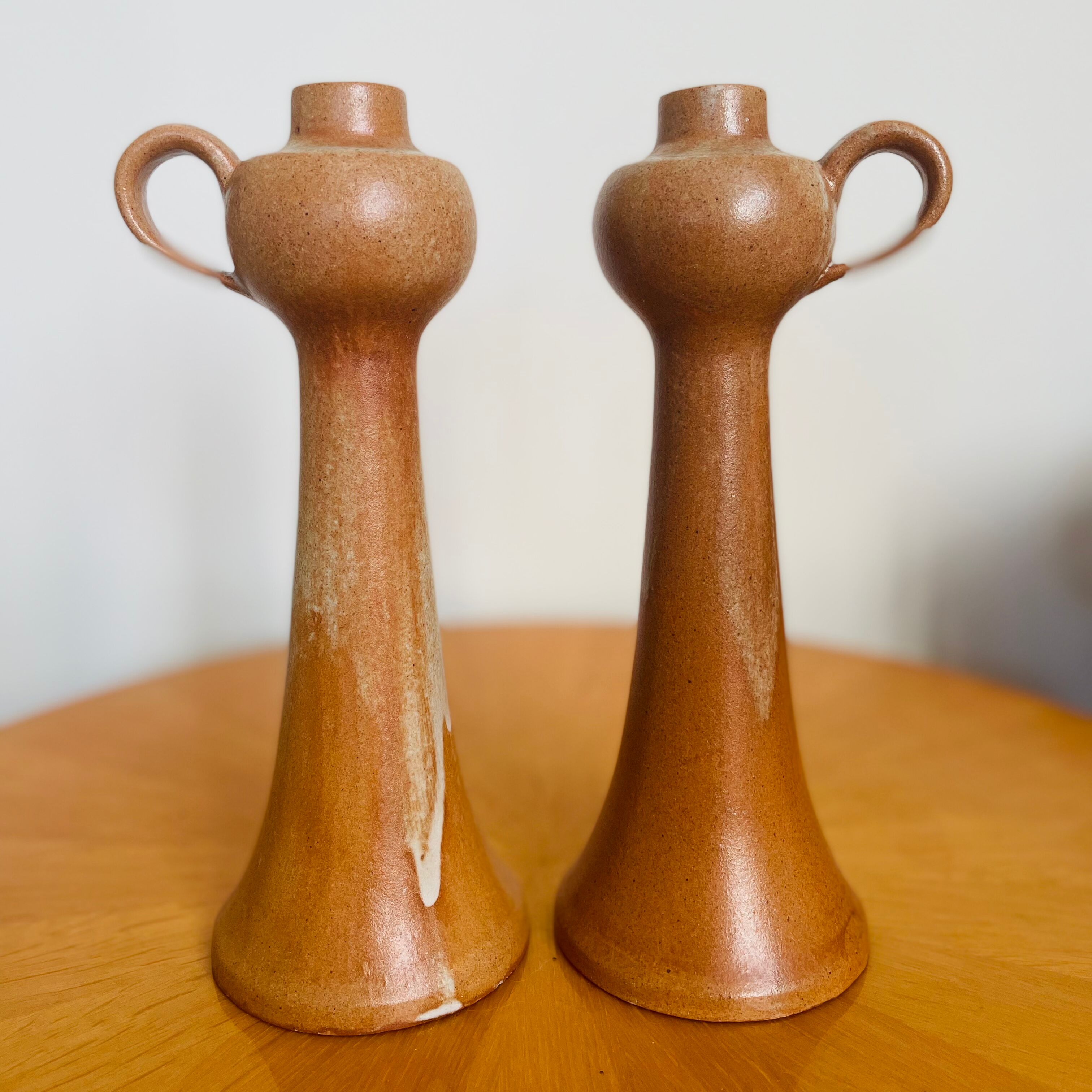Pair of vintage 1960 sandstone candle holders