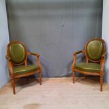 Pair of Louis XVI style leather armchairs